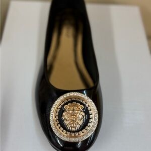 BAMBOO Black Loafers with Gold Lion Detail